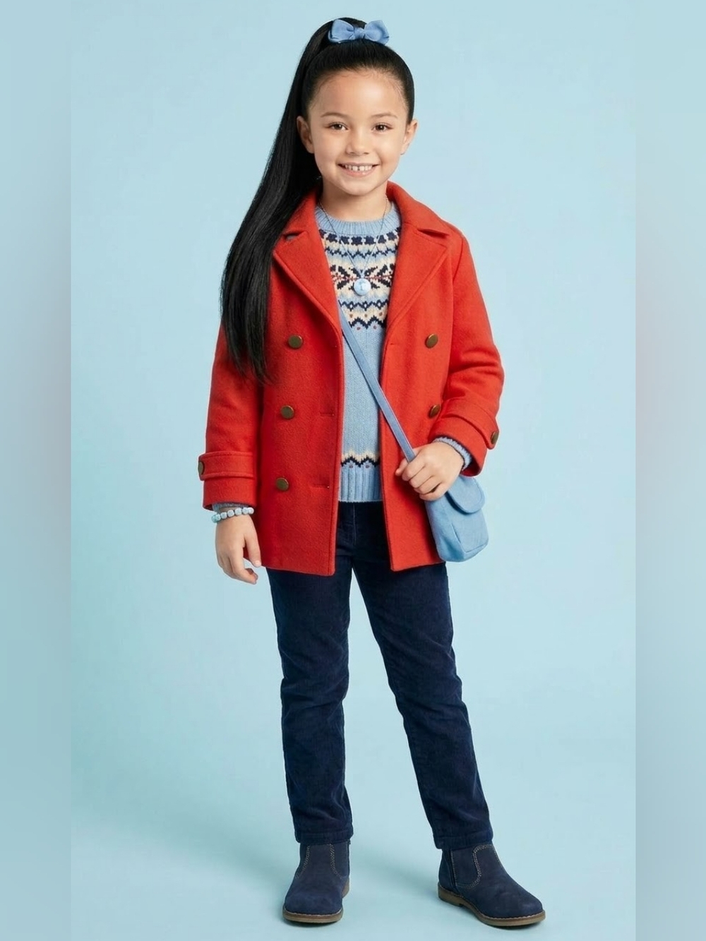 Old Navy Girls Double-Breasted Peacoat Color Red Size Medium (8)